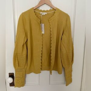 NWT Boden yellow balloon sleeve open cardigan, S